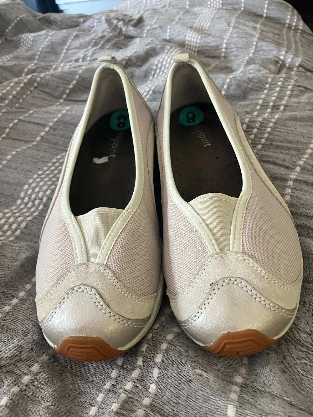 Easy Spirit Women's Slip-On Flats in Cream and Light Taupe